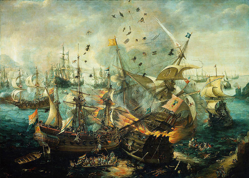 explosion of the Spanish flagship during the Battle of Gibraltar